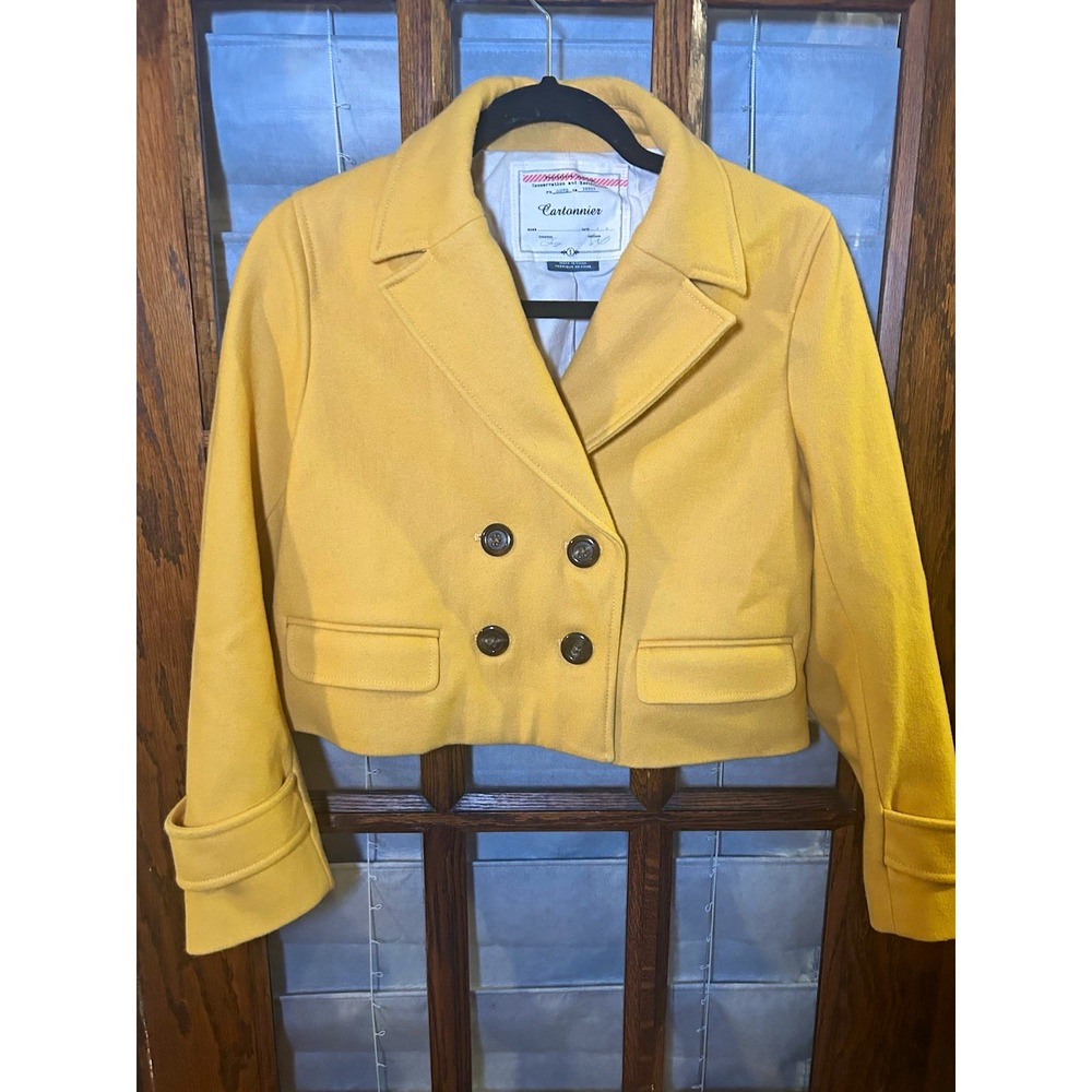 Cartonnier for Anthropologie Women's Yellow Wool Blend Double Breasted Blazer